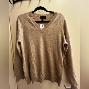 NWT Charter Club Beige Gold Glitter 100% Cashmere V Neck Sweater Women XL